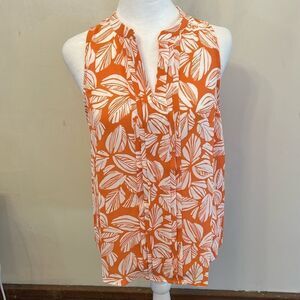 41 Hawthorn orange white leaf pattern sleeveless blouse Size S New